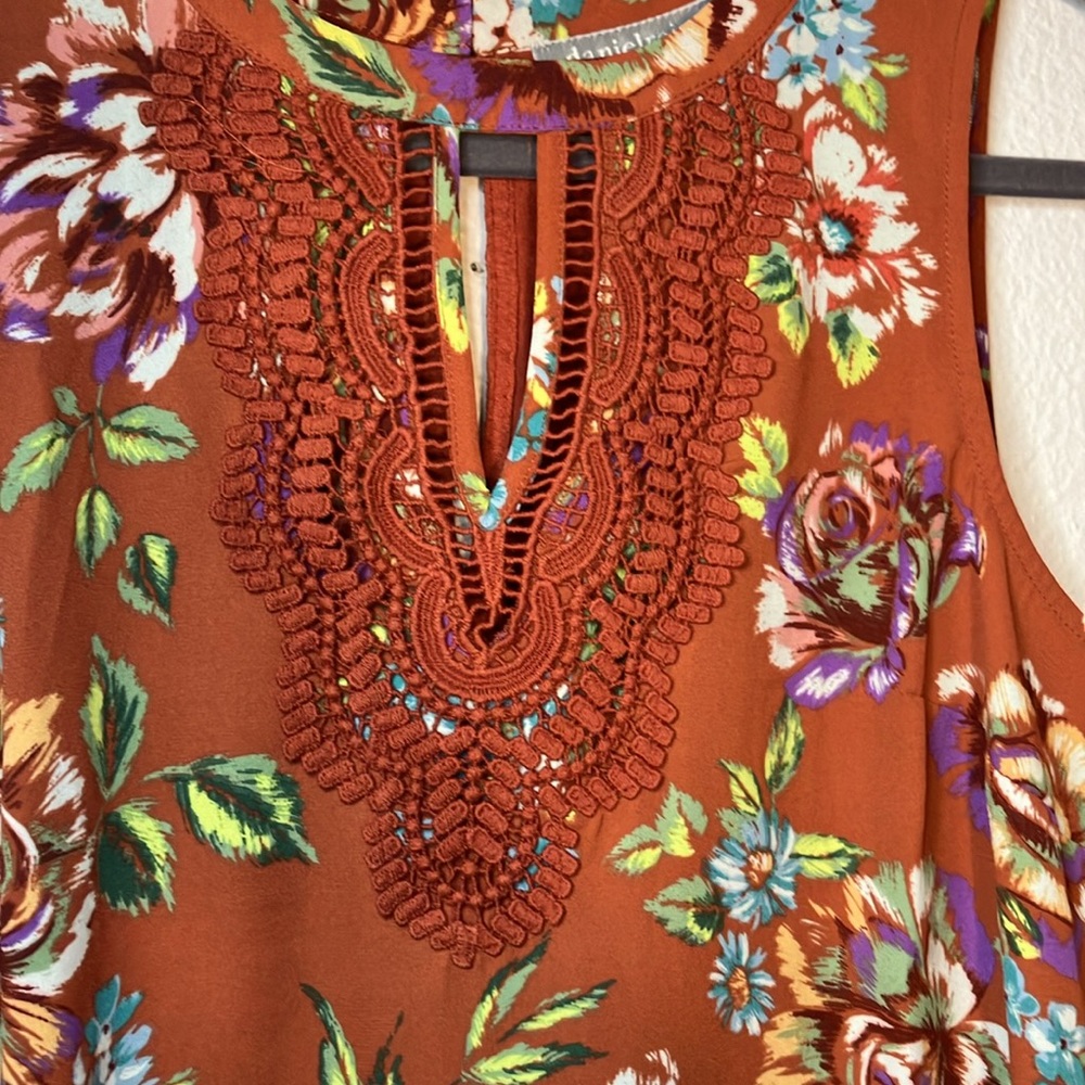 Daniel Rainn Rust Floral Sleeveless top PS NWT work shirt dress formal spring - Picture 2 of 7